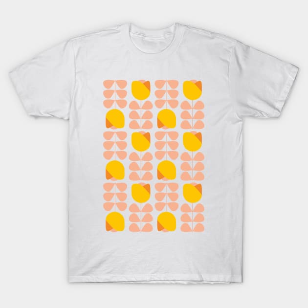 Retro Geometric Floral Pattern 1 in Orange, Peach and Yellow T-Shirt by tramasdesign